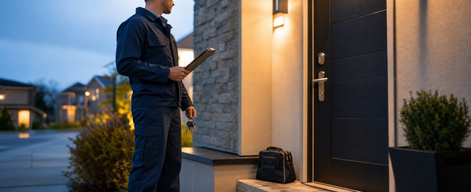 Locksmith providing emergency lockout assistance